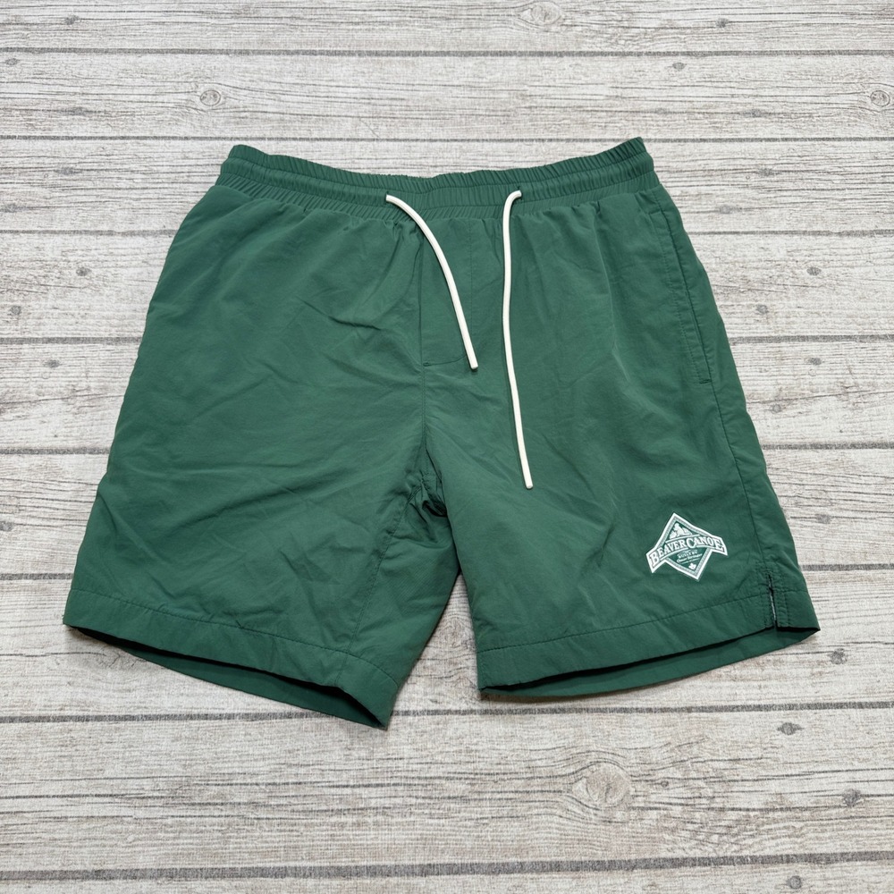 Roots Board Shorts Men's Medium Green Beaver Canoe Mesh Lined Athletic Surfer